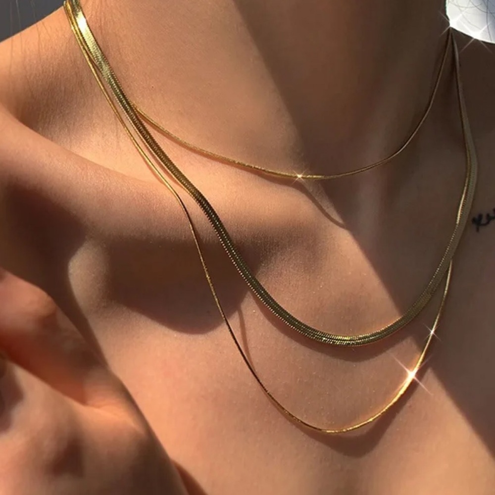 Simple three chain gold plated necklace tarnish resistant minimalist necklace